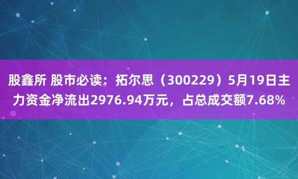 股鑫所 股市必读：拓尔思（300229）5月19日主力资金净流出2976.94万元，占总成交额7.68%